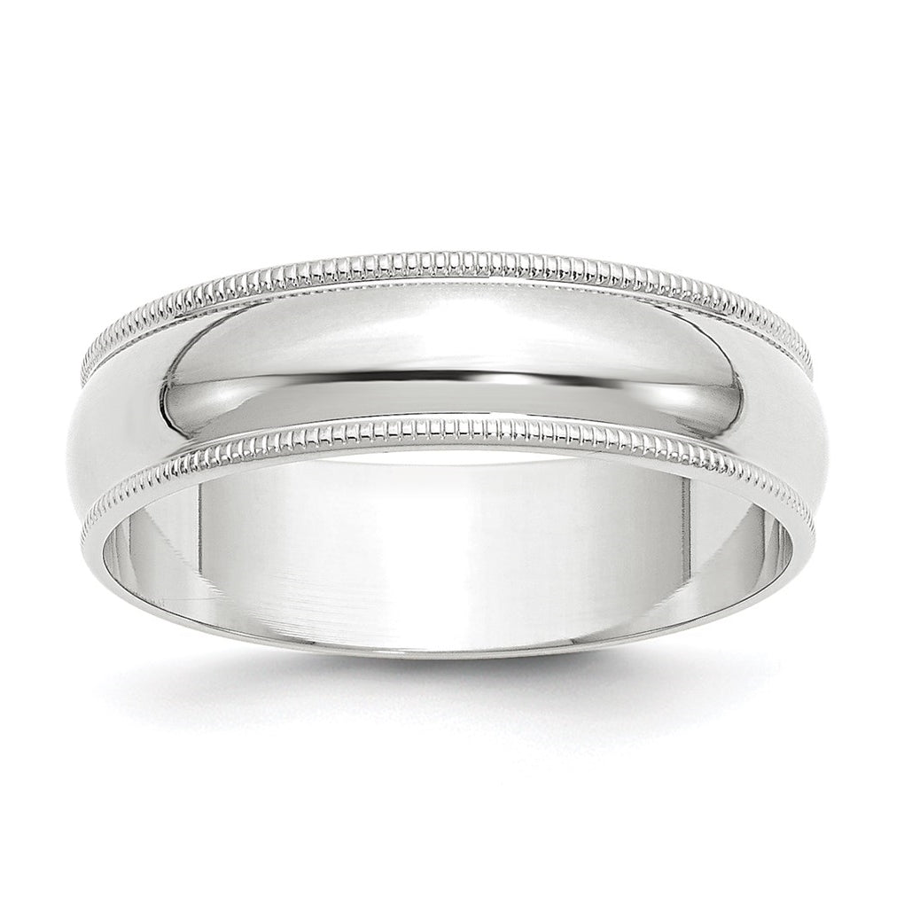 10k White Gold 6mm Lightweight Milgrain Half Round Wedding Band Size 5.5