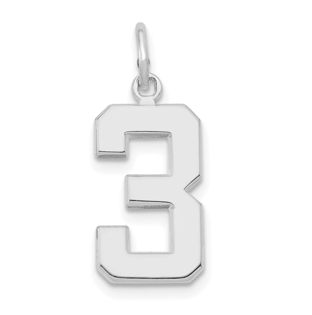 14K White Gold  Medium Polished Number 3 Charm