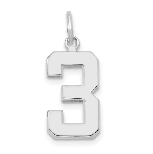 14K White Gold  Medium Polished Number 3 Charm