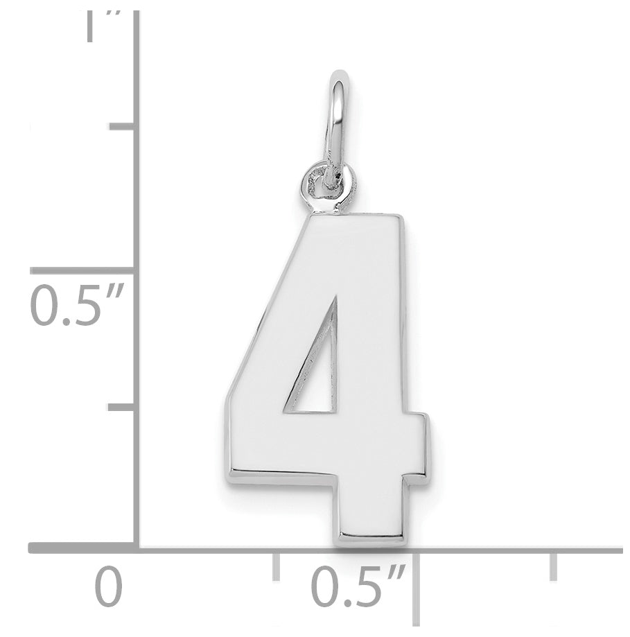 14K White Gold  Medium Polished Number 4 Charm