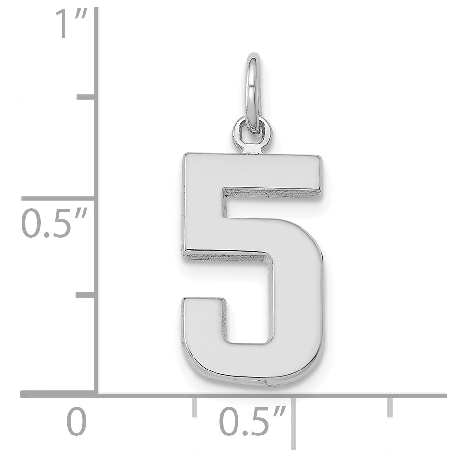 14K White Gold Medium Polished Number 5 Charm