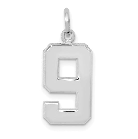 14K White Gold Medium Polished Number 9 Charm