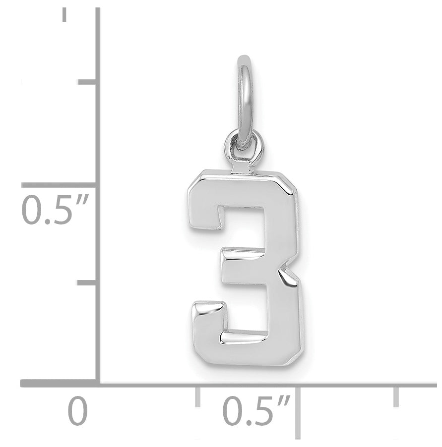 14K White Gold Small Polished Number 3 Charm