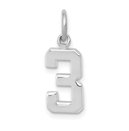 14K White Gold Small Polished Number 3 Charm