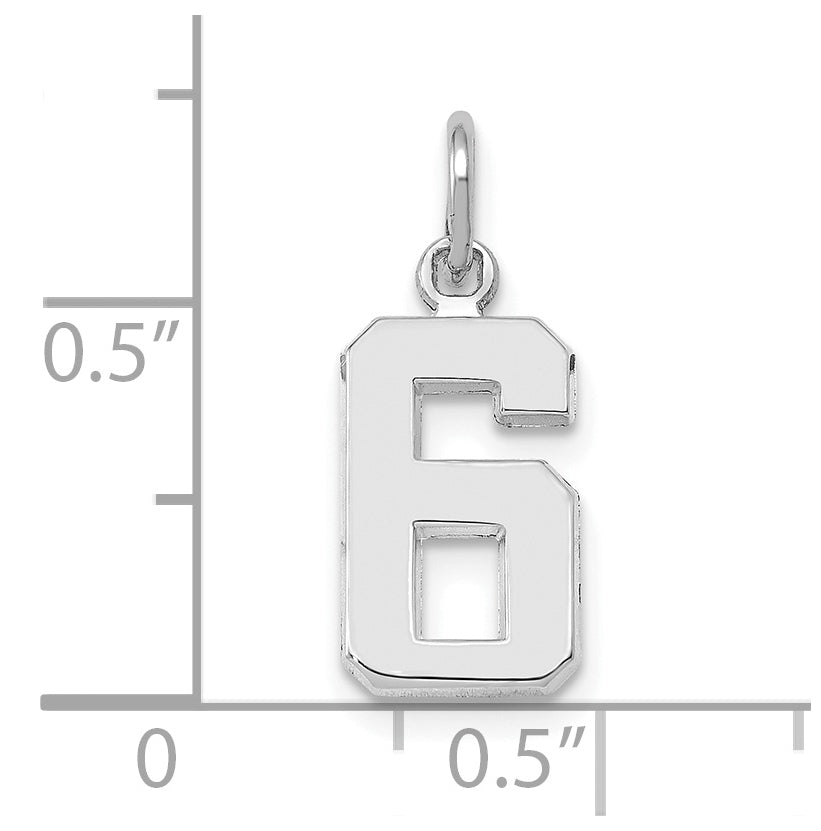 14K White Gold Small Polished Number 6 Charm
