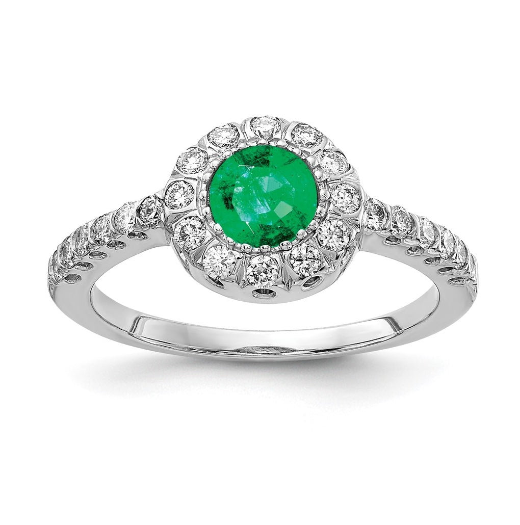 14k White Gold 5mm Emerald VS Diamond ring – Elegant Jewelry Gift for Birthday, Anniversary, Engagement, Wedding