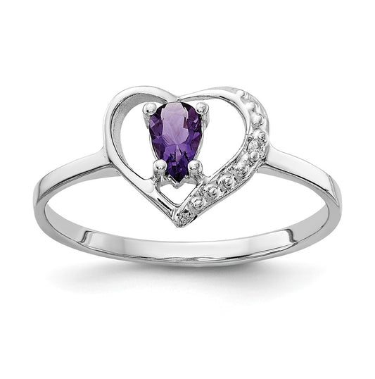 14k White Gold Polished .01ct. Diamond & 5x3 Pear Gemstone Heart Ring Mount