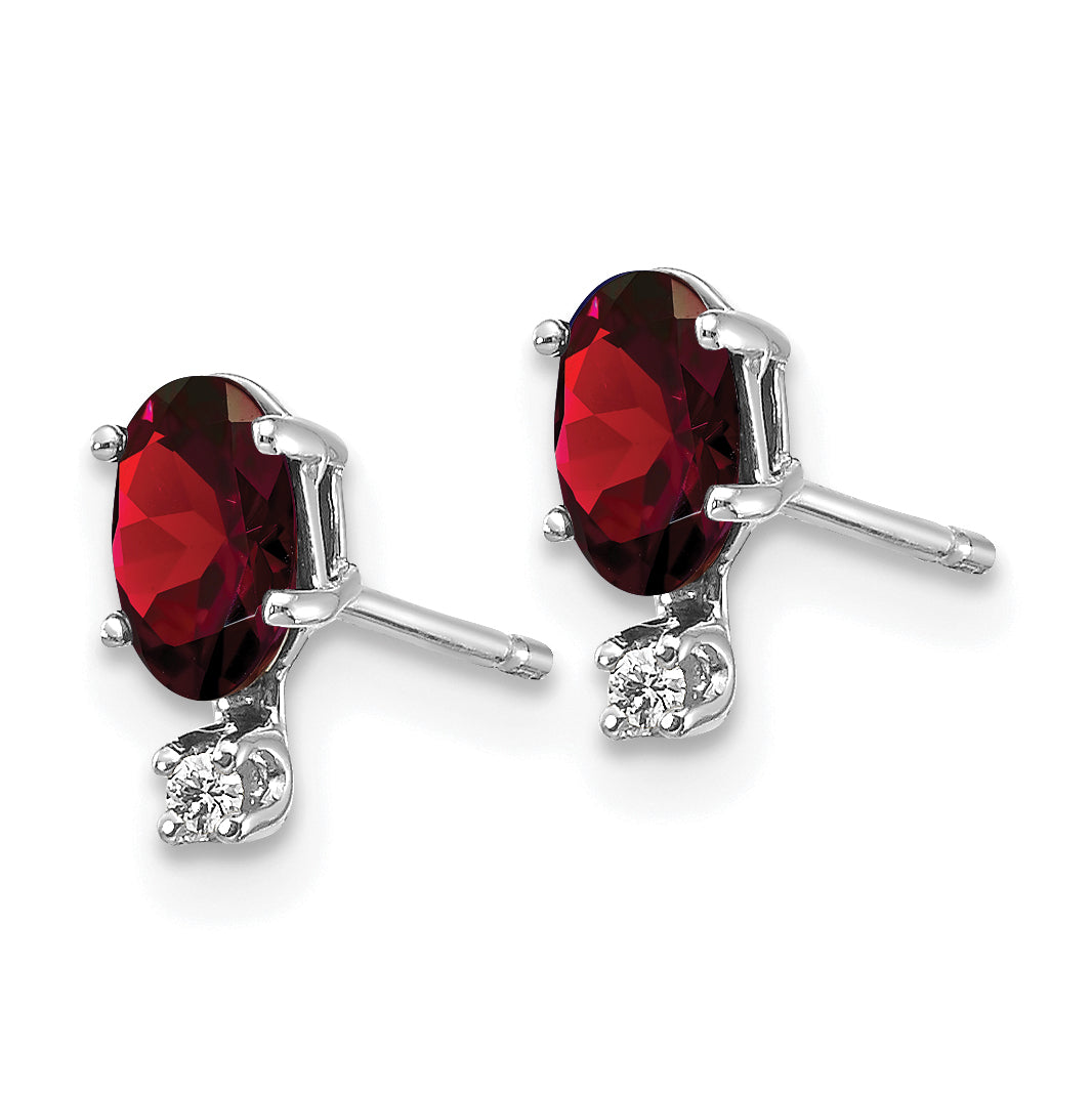 14K White Gold Diamond and Garnet Birthstone Earrings