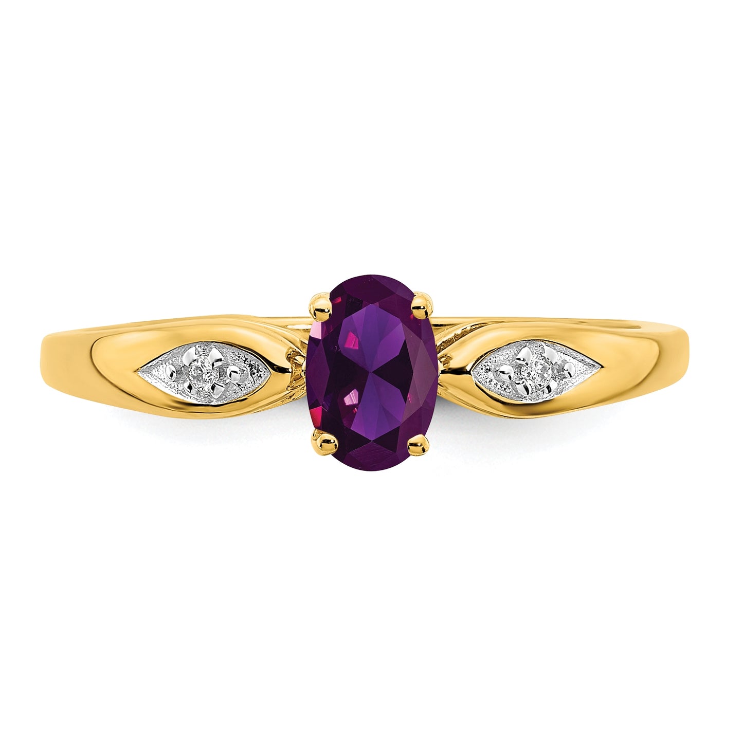 14K Yellow Gold Amethyst and Diamond Ring
