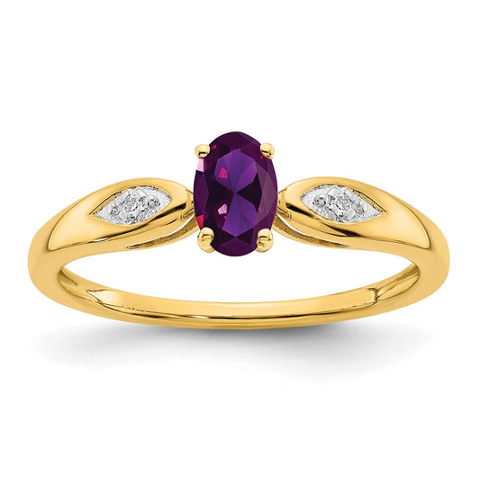 14K Yellow Gold Amethyst and Diamond Ring