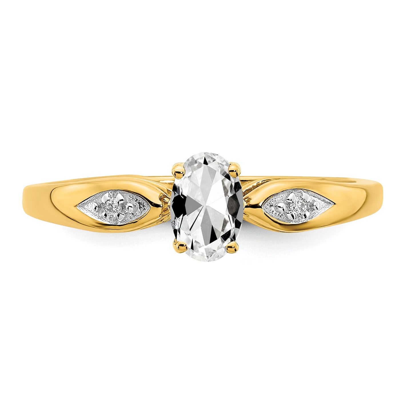 14K Yellow Gold White Topaz and Diamond Ring