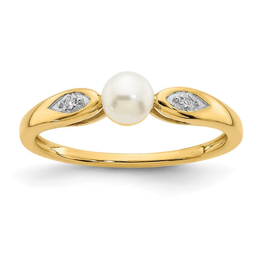 14K Yellow Gold Freshwater Cultured Pearl and Diamond Ring