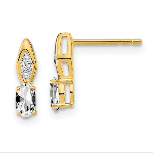14K Yellow Gold White Topaz and Diamond Post Earrings