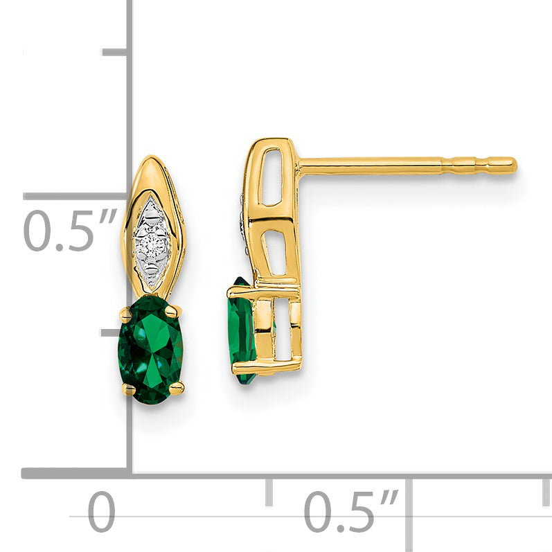 14K Yellow Gold Emerald and Diamond Post Earrings