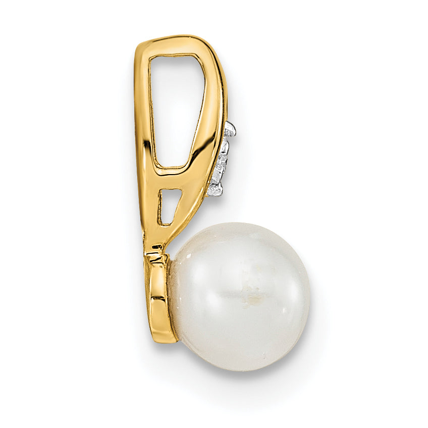 14K Yellow Gold FW Cultured Pearl and Diamond Pendant