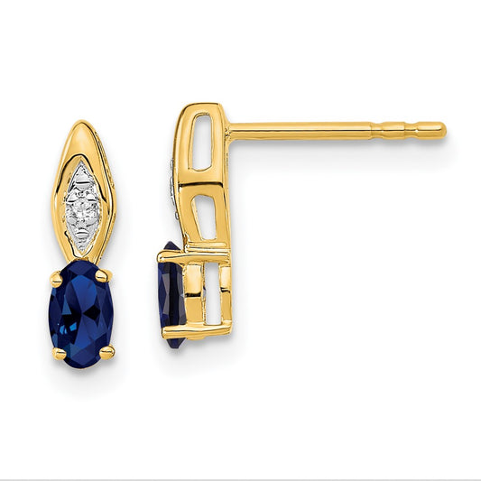 14K Yellow Gold Sapphire and Diamond Post Earrings