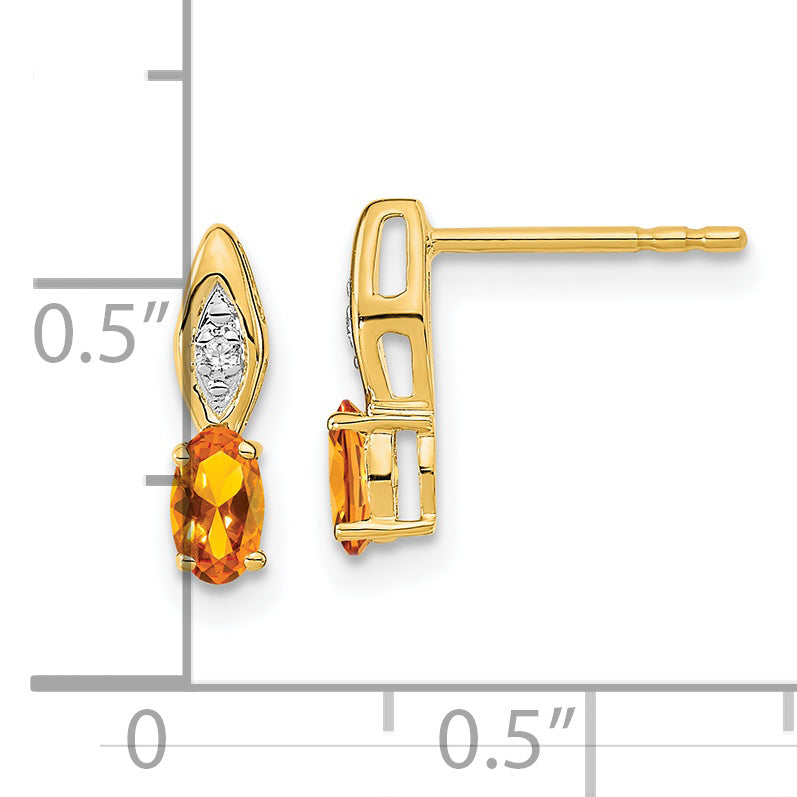 14K Yellow Gold Citrine and Diamond Post Earrings