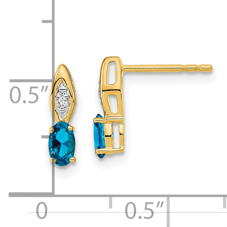 14K Yellow Gold Blue Topaz and Diamond Post Earrings