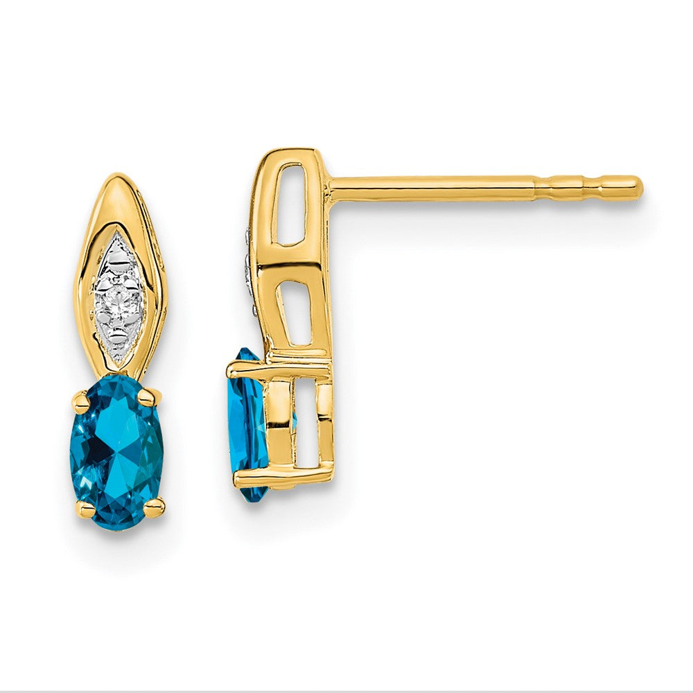 14K Yellow Gold Blue Topaz and Diamond Post Earrings