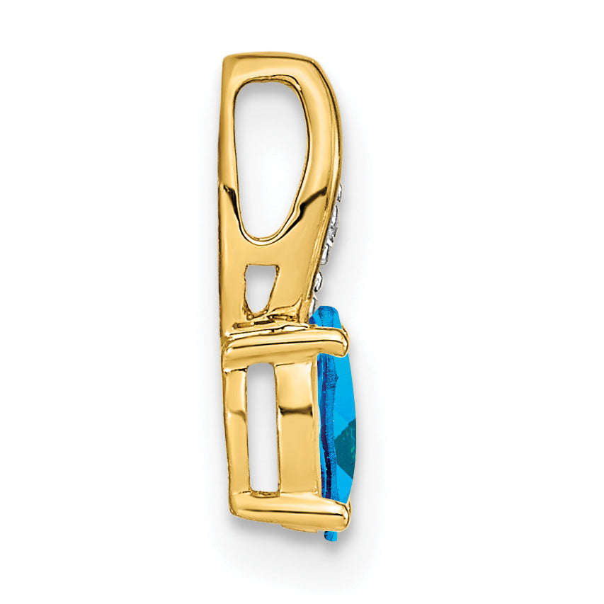 14K Yellow Gold Blue Topaz and Diamond Pendant