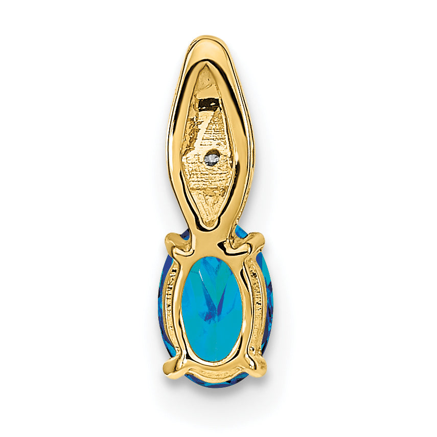 14K Yellow Gold Blue Topaz and Diamond Pendant