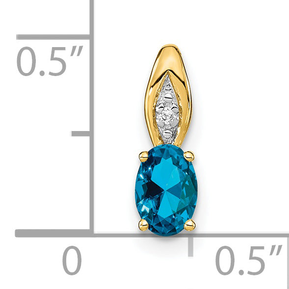 14K Yellow Gold Blue Topaz and Diamond Pendant