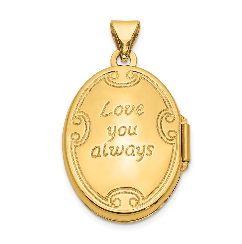 14K Yellow Gold Love You Always Swirl Reversible Locket – Elegant Jewelry Gift for Birthday, Anniversary, Engagement, Wedding