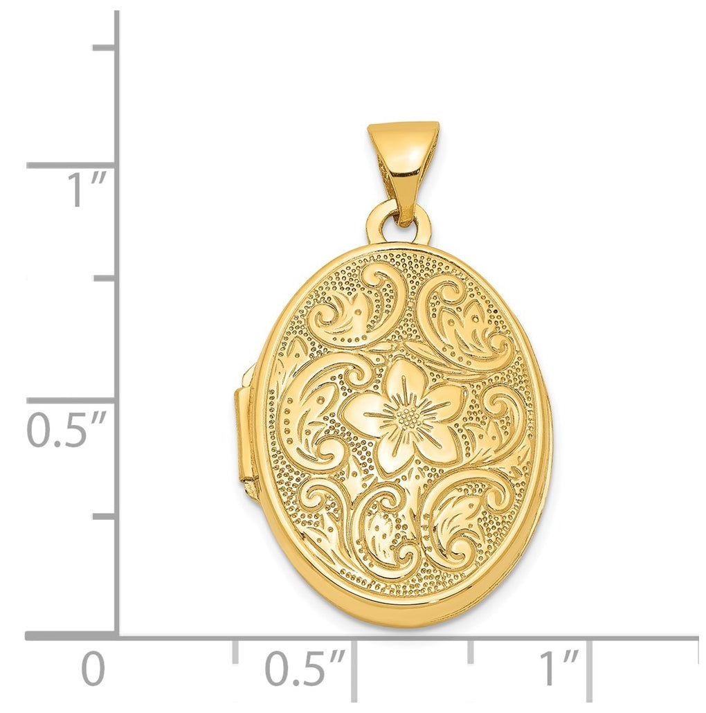 14K Yellow Gold Scrolled Floral Locket – Elegant Jewelry Gift for Birthday, Anniversary, Engagement, Wedding