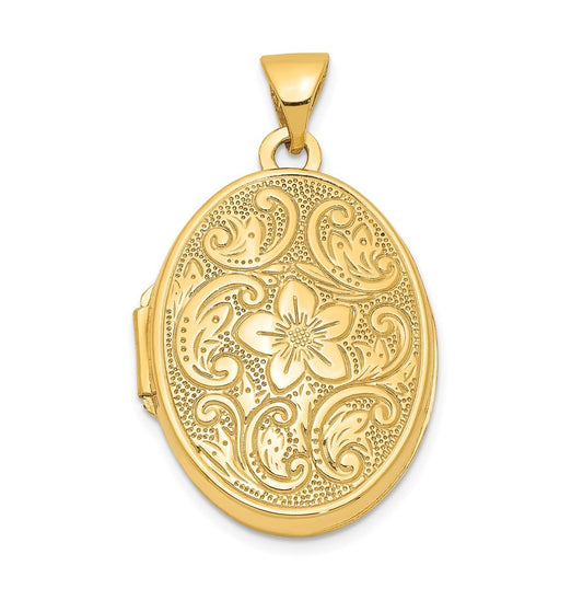 14K Yellow Gold Scrolled Floral Locket – Elegant Jewelry Gift for Birthday, Anniversary, Engagement, Wedding