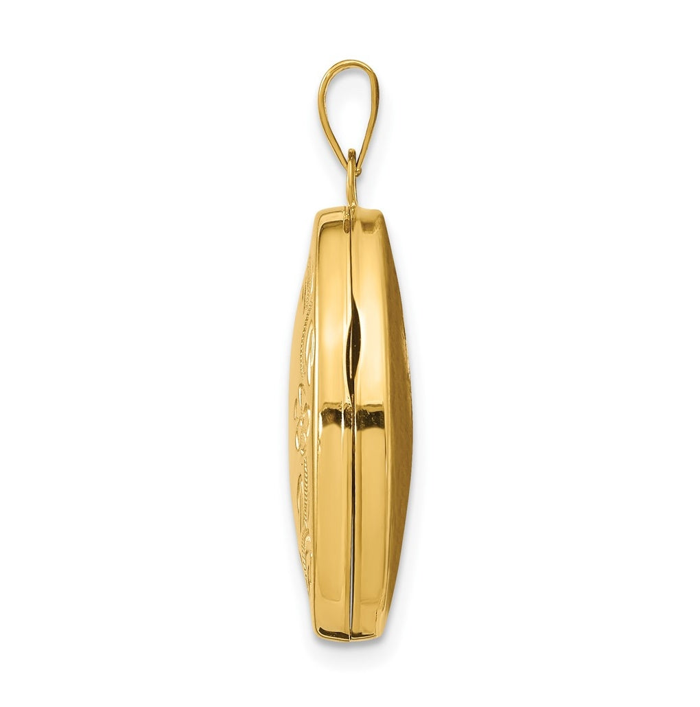 14K Yellow Gold Hand Engraved Floral Oval Locket – Elegant Jewelry Gift for Birthday, Anniversary, Engagement, Wedding