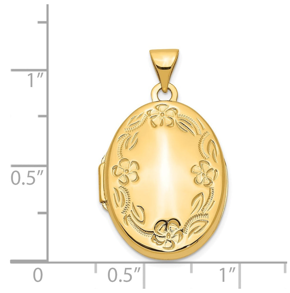 14K Yellow Gold Hand Engraved Floral Oval Locket – Elegant Jewelry Gift for Birthday, Anniversary, Engagement, Wedding
