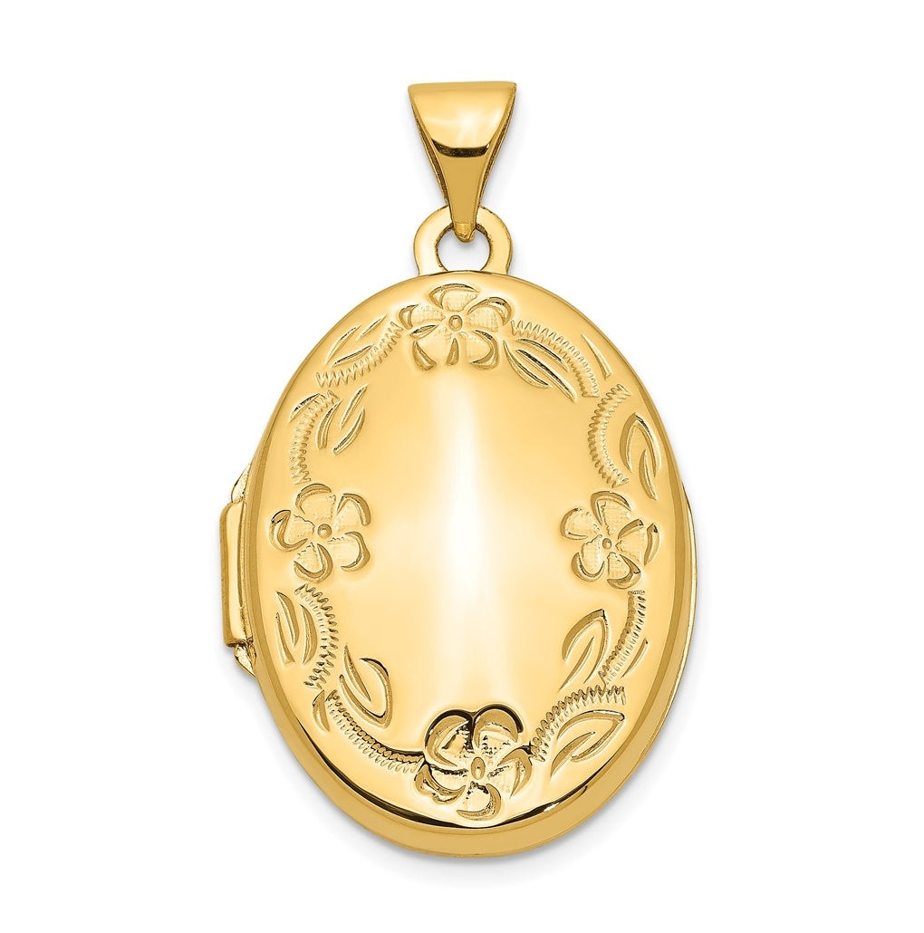14K Yellow Gold Hand Engraved Floral Oval Locket – Elegant Jewelry Gift for Birthday, Anniversary, Engagement, Wedding