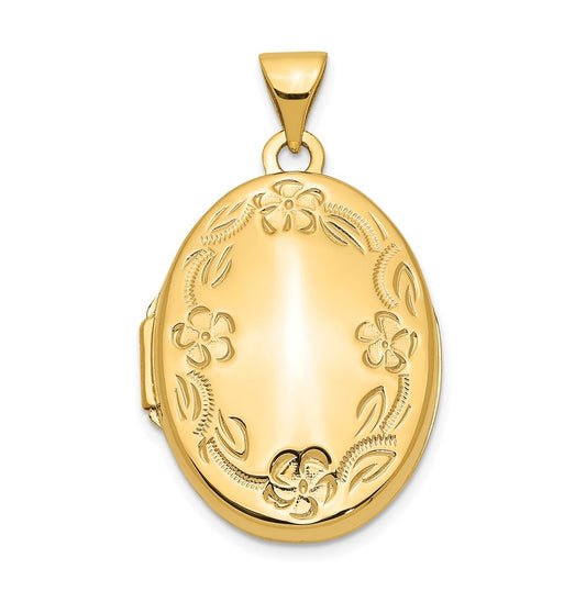 14K Yellow Gold Hand Engraved Floral Oval Locket – Elegant Jewelry Gift for Birthday, Anniversary, Engagement, Wedding