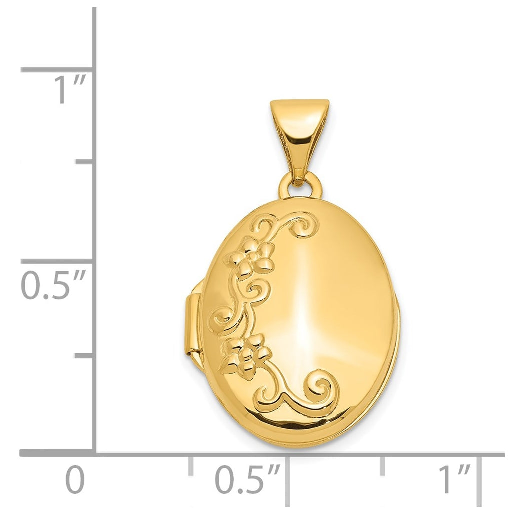 14K Yellow Gold Floral Oval Locket – Elegant Jewelry Gift for Birthday, Anniversary, Engagement, Wedding