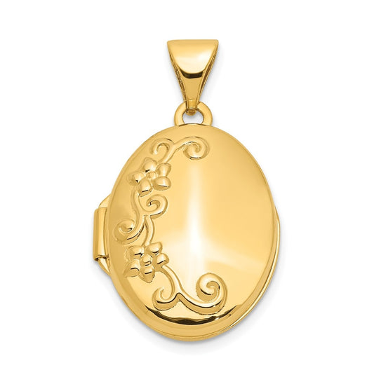 14K Yellow Gold Floral Oval Locket – Elegant Jewelry Gift for Birthday, Anniversary, Engagement, Wedding