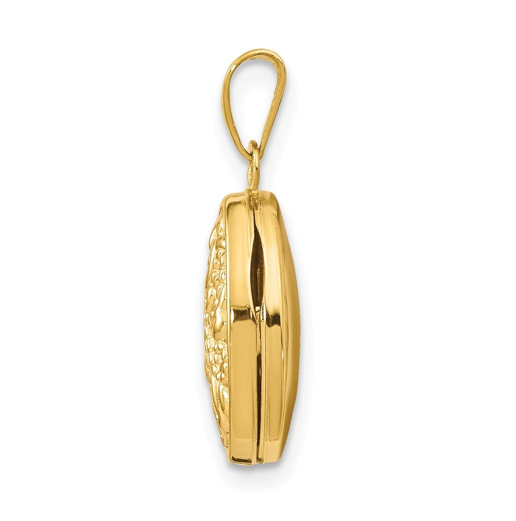 14K Yellow Gold Beaded Scroll Design Oval Locket – Elegant Jewelry Gift for Birthday, Anniversary, Engagement, Wedding