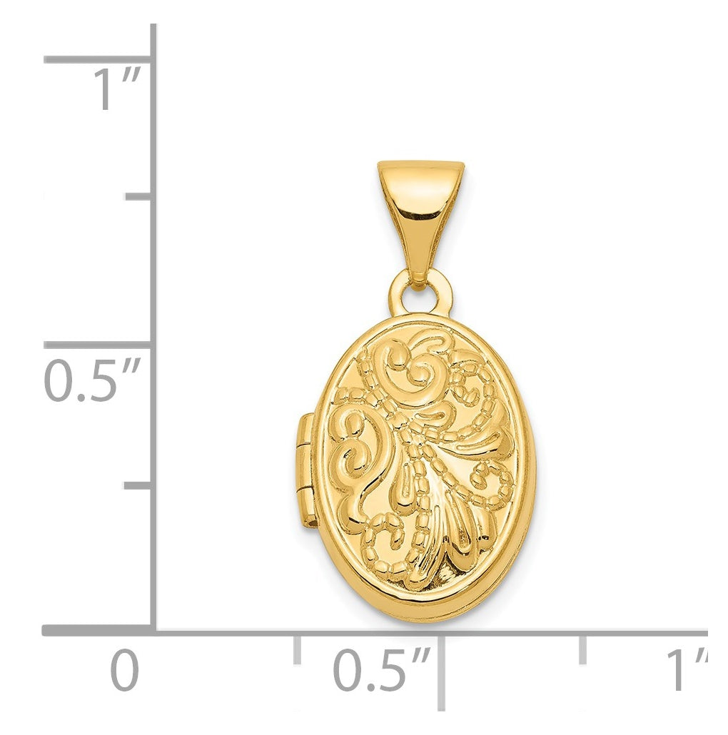 14K Yellow Gold Beaded Scroll Design Oval Locket – Elegant Jewelry Gift for Birthday, Anniversary, Engagement, Wedding