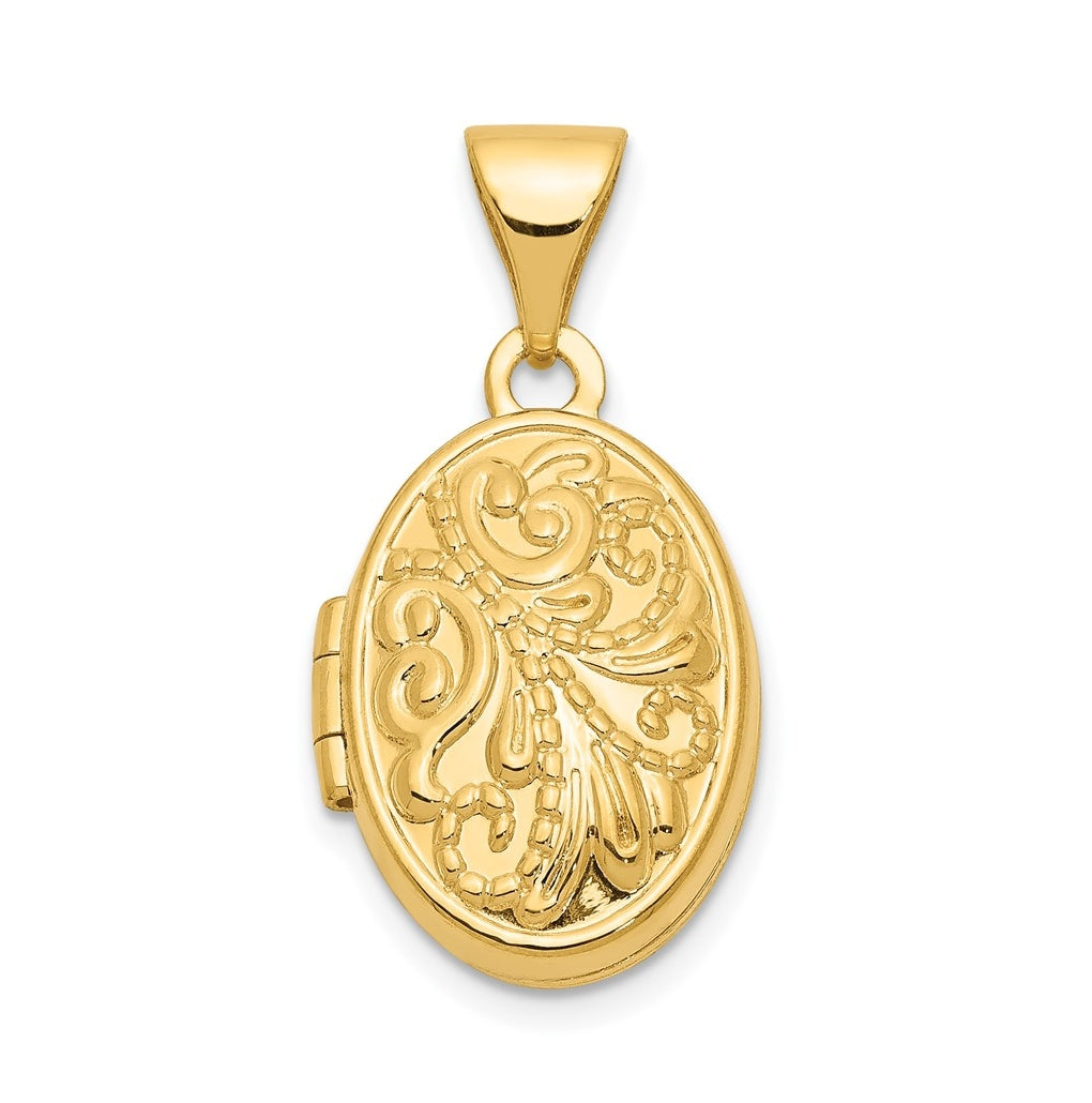 14K Yellow Gold Beaded Scroll Design Oval Locket – Elegant Jewelry Gift for Birthday, Anniversary, Engagement, Wedding