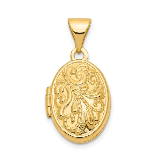 14K Yellow Gold Beaded Scroll Design Oval Locket – Elegant Jewelry Gift for Birthday, Anniversary, Engagement, Wedding