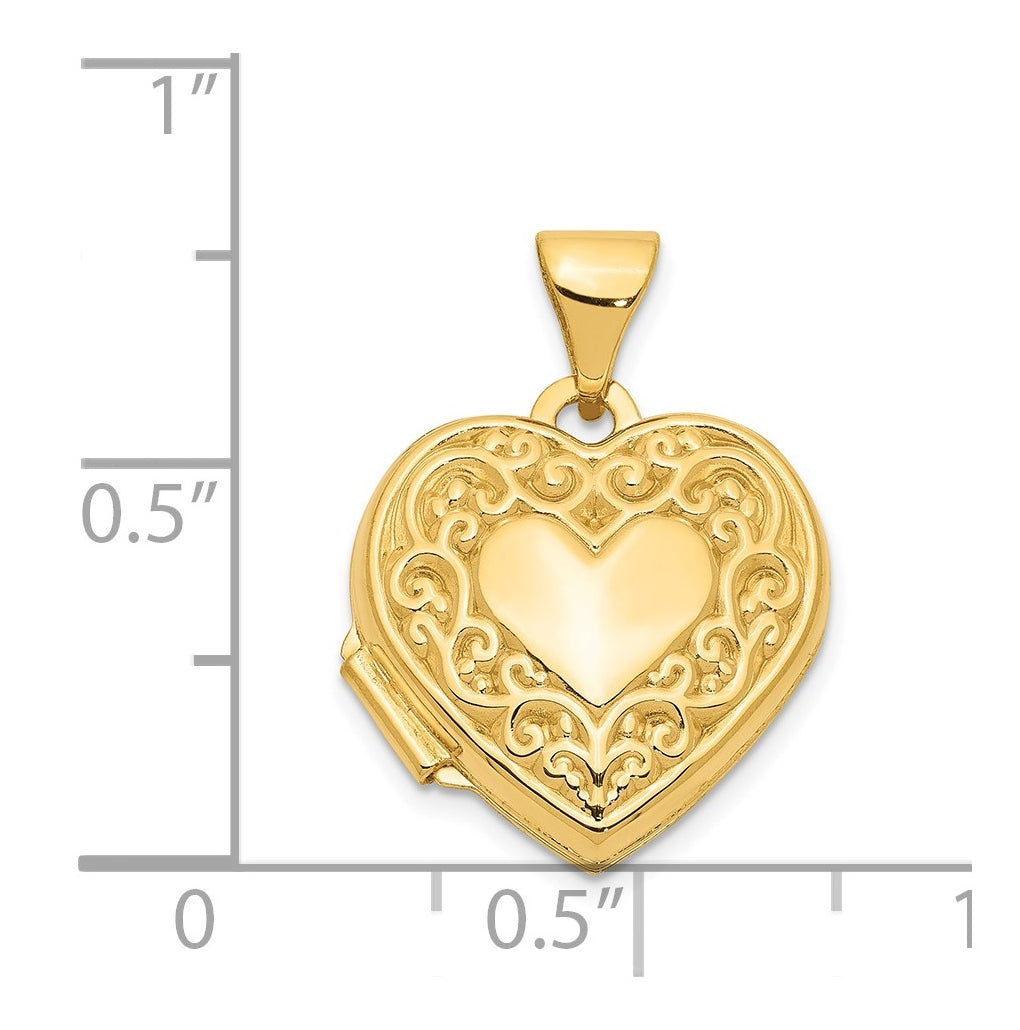 14K Yellow Gold Scroll Heart Locket – Elegant Jewelry Gift for Birthday, Anniversary, Engagement, Wedding
