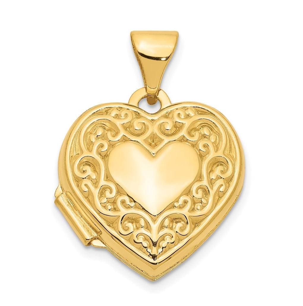 14K Yellow Gold Scroll Heart Locket – Elegant Jewelry Gift for Birthday, Anniversary, Engagement, Wedding
