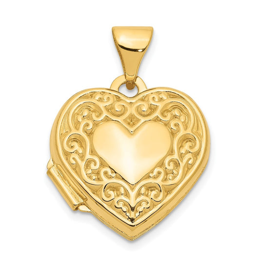 14K Yellow Gold Scroll Heart Locket – Elegant Jewelry Gift for Birthday, Anniversary, Engagement, Wedding