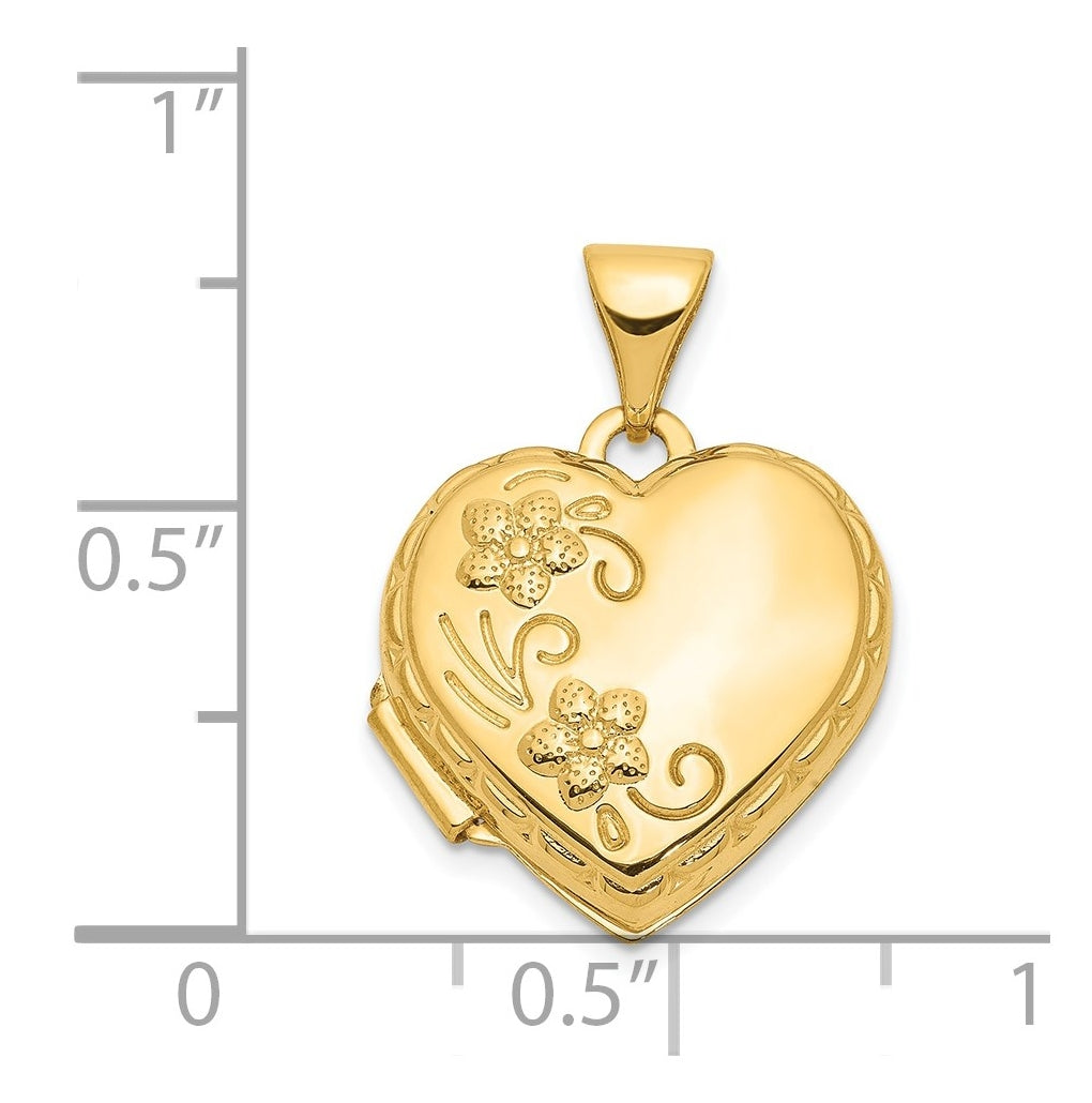14K Yellow Gold 15mm Floral Heart Locket – Elegant Jewelry Gift for Birthday, Anniversary, Engagement, Wedding