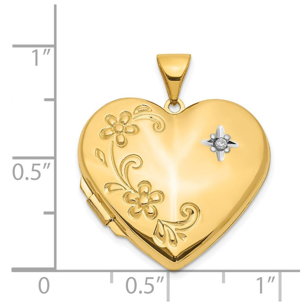 14K Yellow Gold Diamond Floral Family Heart Locket – Elegant Jewelry Gift for Birthday, Anniversary, Engagement, Wedding