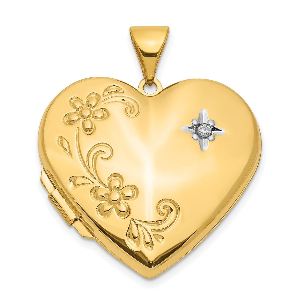 14K Yellow Gold Diamond Floral Family Heart Locket – Elegant Jewelry Gift for Birthday, Anniversary, Engagement, Wedding