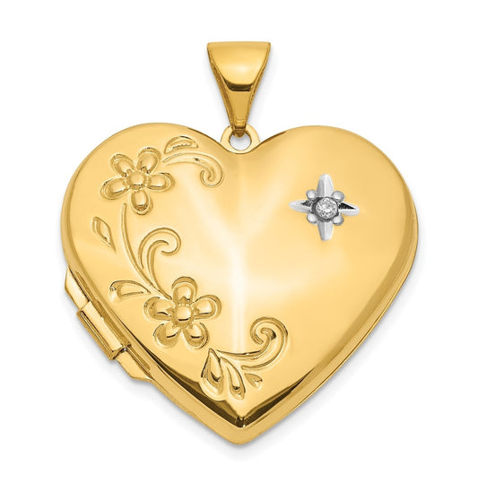 14K Yellow Gold Diamond Floral Family Heart Locket – Elegant Jewelry Gift for Birthday, Anniversary, Engagement, Wedding