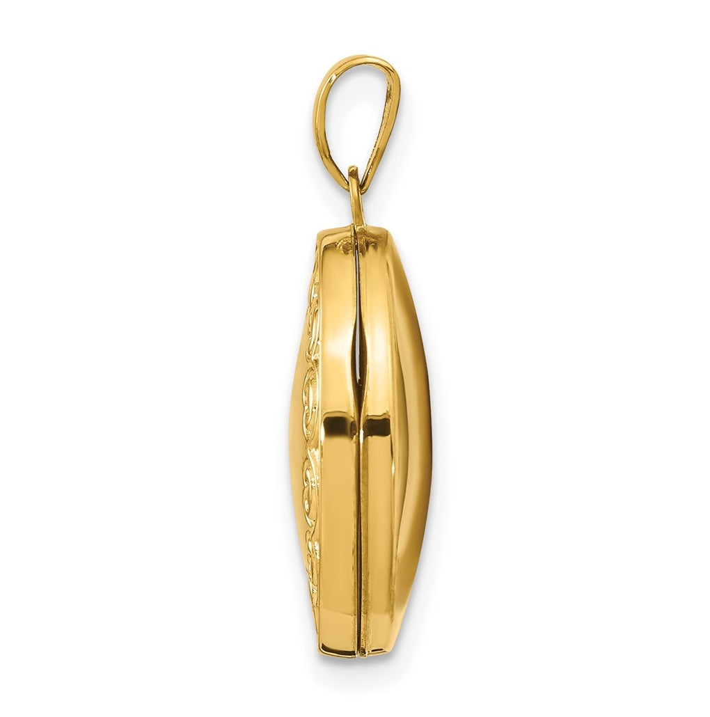 14K Yellow Gold Scroll Oval Locket – Elegant Jewelry Gift for Birthday, Anniversary, Engagement, Wedding