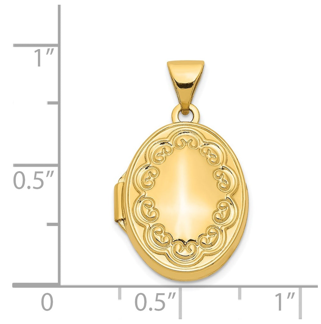 14K Yellow Gold Scroll Oval Locket – Elegant Jewelry Gift for Birthday, Anniversary, Engagement, Wedding