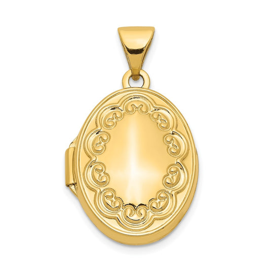 14K Yellow Gold Scroll Oval Locket – Elegant Jewelry Gift for Birthday, Anniversary, Engagement, Wedding