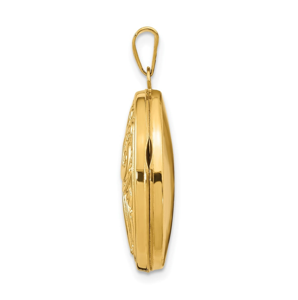 14K Yellow Gold Domed Scroll Design Oval Locket – Elegant Jewelry Gift for Birthday, Anniversary, Engagement, Wedding